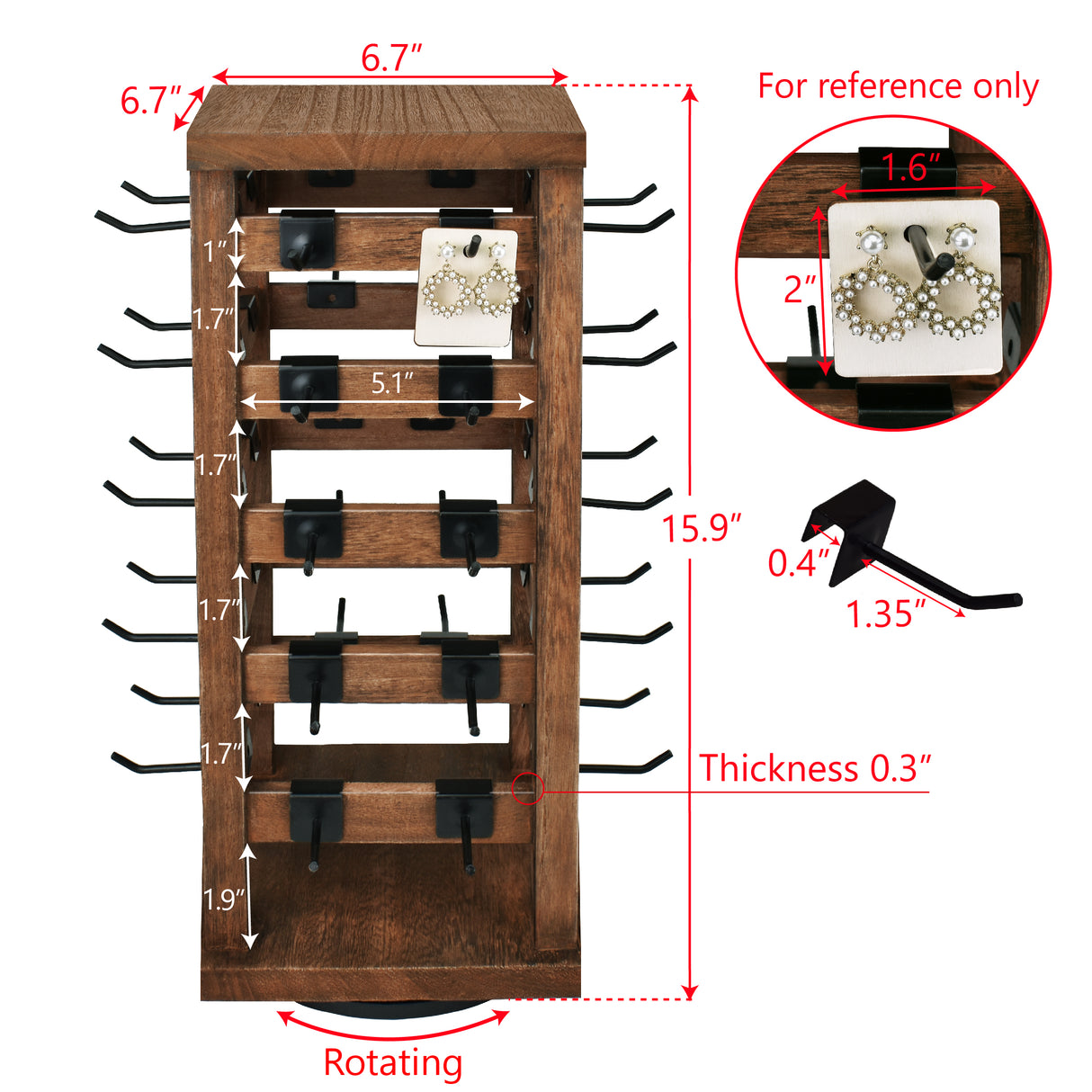 #WD4020 Wood Rotating Jewelry Storage Earrings Display