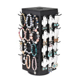 #WD4025 Wooden Rotating Four-Sided Pegboard Jewelry Accessories Rack, Rotating Jewelry Display with a Lid for Large Inner Storage Space, 48 Removable Black Hooks, Brown Color