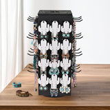 #WD4025 Wooden Rotating Four-Sided Pegboard Jewelry Accessories Rack, Rotating Jewelry Display with a Lid for Large Inner Storage Space, 48 Removable Black Hooks, Brown Color