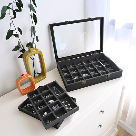#WD423 Tempered Glass Jewelry Display Box Organizer, Two-Layer Jewelry Display Case for Necklaces, Earrings, Bracelets, Rings - Elegant Jewelry Storage Solution