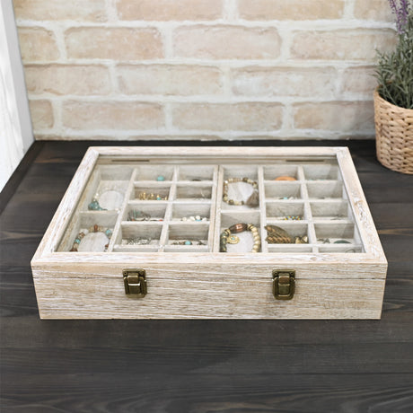 #WD423 Tempered Glass Jewelry Display Box Organizer, Two-Layer Jewelry Display Case for Necklaces, Earrings, Bracelets, Rings - Elegant Jewelry Storage Solution