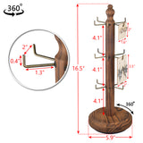 #WD5036BR 360 Degree Rotatable Wooden Jewelry Display Stand,Earring Card Holder with 18 Hooks, Brown Color