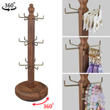 #WD5036BR 360 Degree Rotatable Wooden Jewelry Display Stand,Earring Card Holder with 18 Hooks, Brown Color