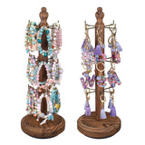 360 Degree Rotatable Wooden Jewelry Display Stand,Earring Card Holder with 18 Hooks