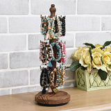 #WD5036BR 360 Degree Rotatable Wooden Jewelry Display Stand,Earring Card Holder with 18 Hooks, Brown Color