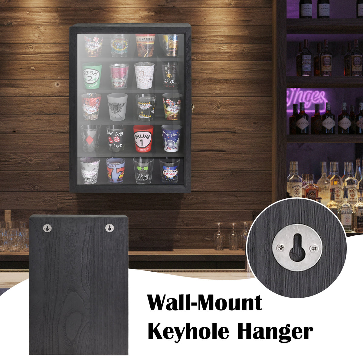 #WD5053 Wall-Mounted Freestanding Wooden 5-Shelf with Glass Door
