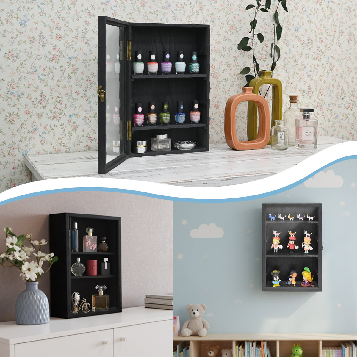 #WD5053 Wall-Mounted Freestanding Wooden 5-Shelf with Glass Door