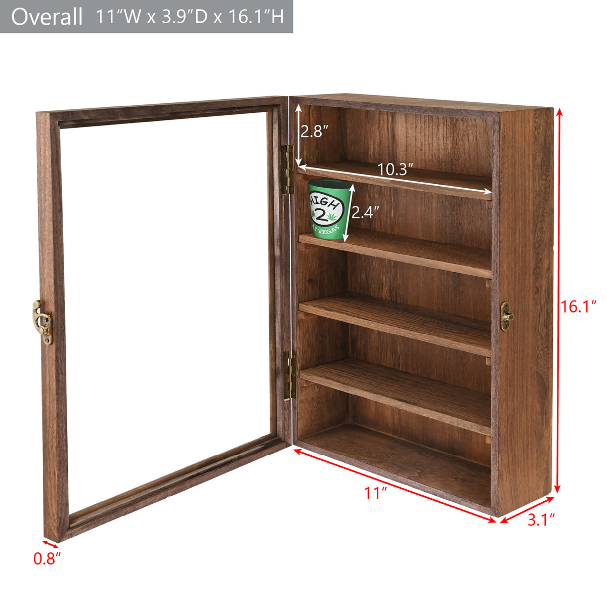 #WD5053 Wall-Mounted Freestanding Wooden 5-Shelf with Glass Door
