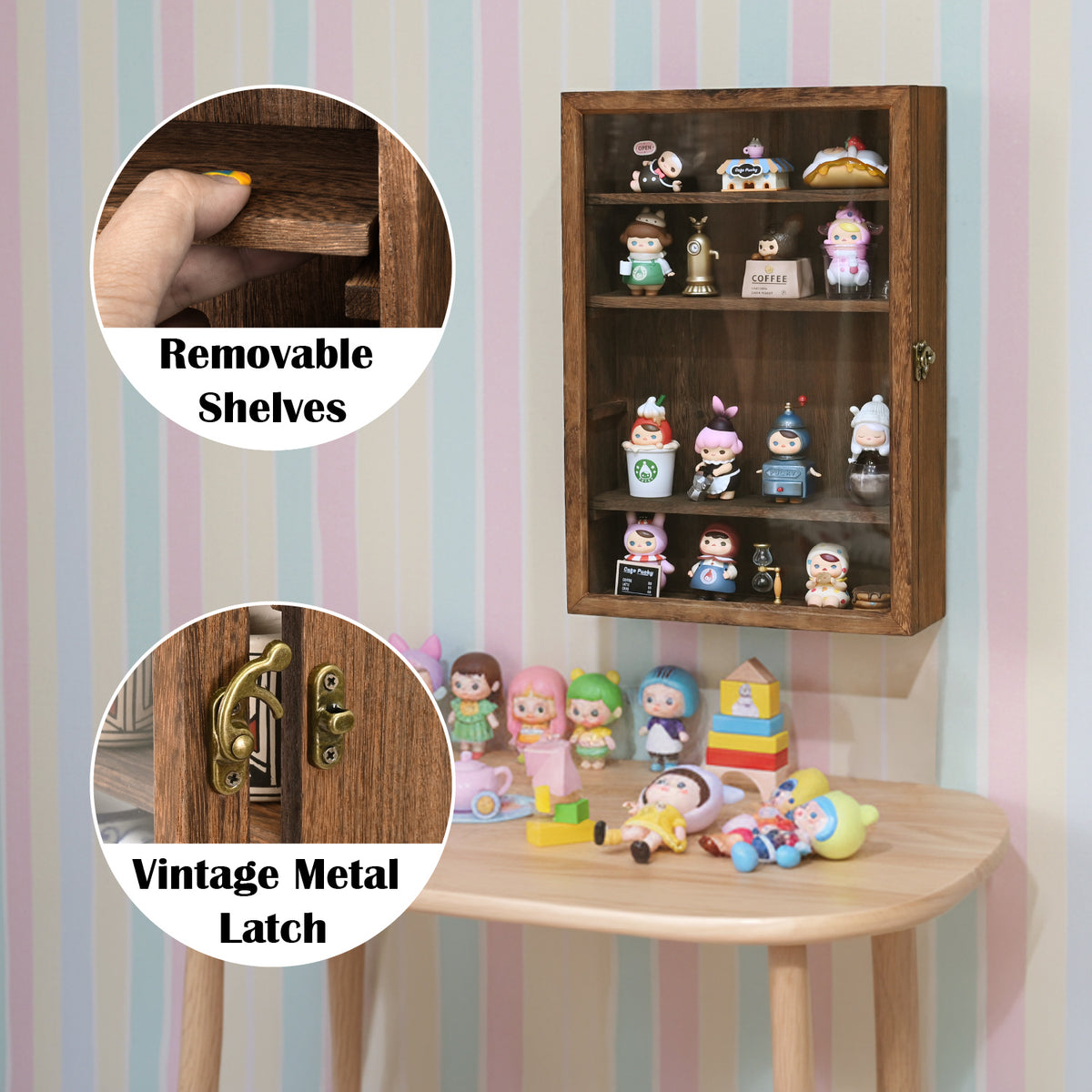 #WD5053 Wall-Mounted Freestanding Wooden 5-Shelf with Glass Door