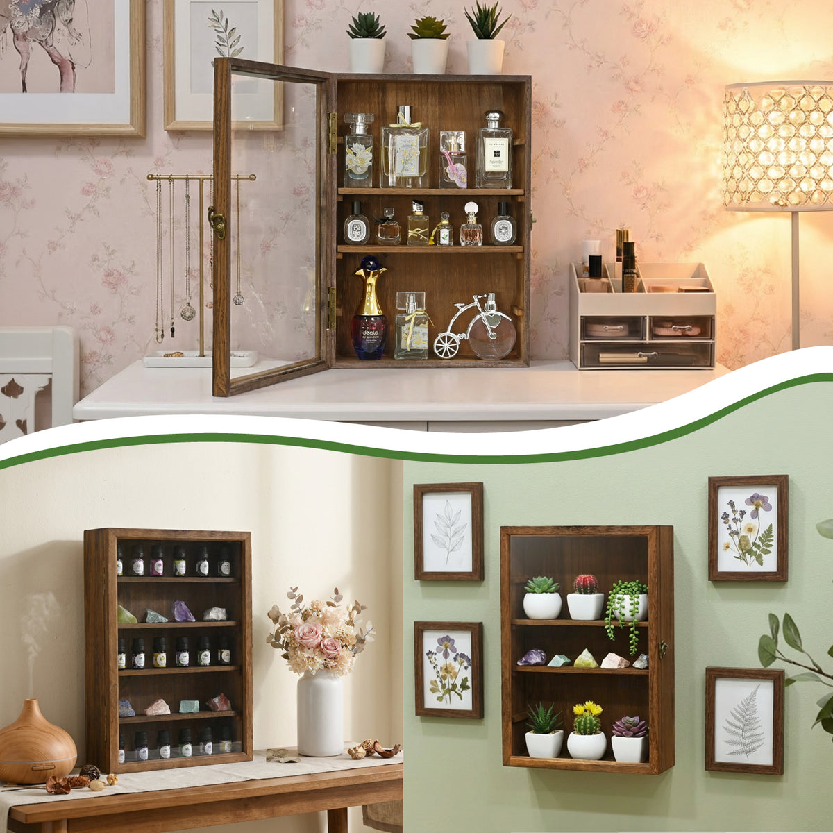 #WD5053 Wall-Mounted Freestanding Wooden 5-Shelf with Glass Door