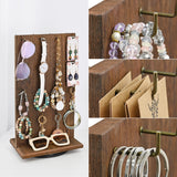 #WD5062L Wooden Rotating Two-Sided Jewelry Display Stand With 32 Hooks