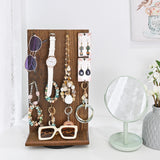 #WD5062L Wooden Rotating Two-Sided Jewelry Display Stand With 32 Hooks