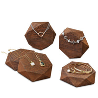 #WD522BR 5Pcs Polygonal Wooden Jewelry Display Risers, Brown Color