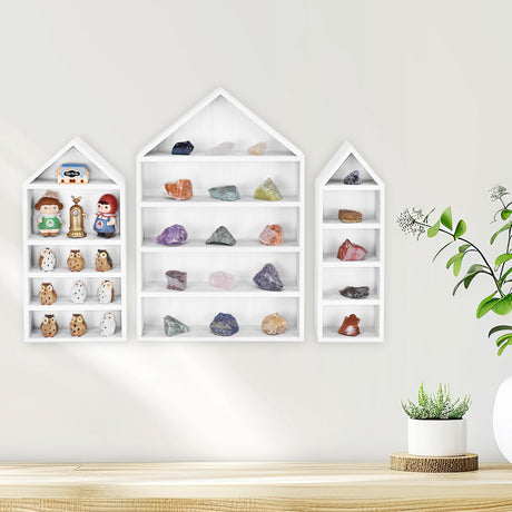  3 Pcs Set House-Shaped Shelf Wooden Shadow Cubby Box Display Shelf