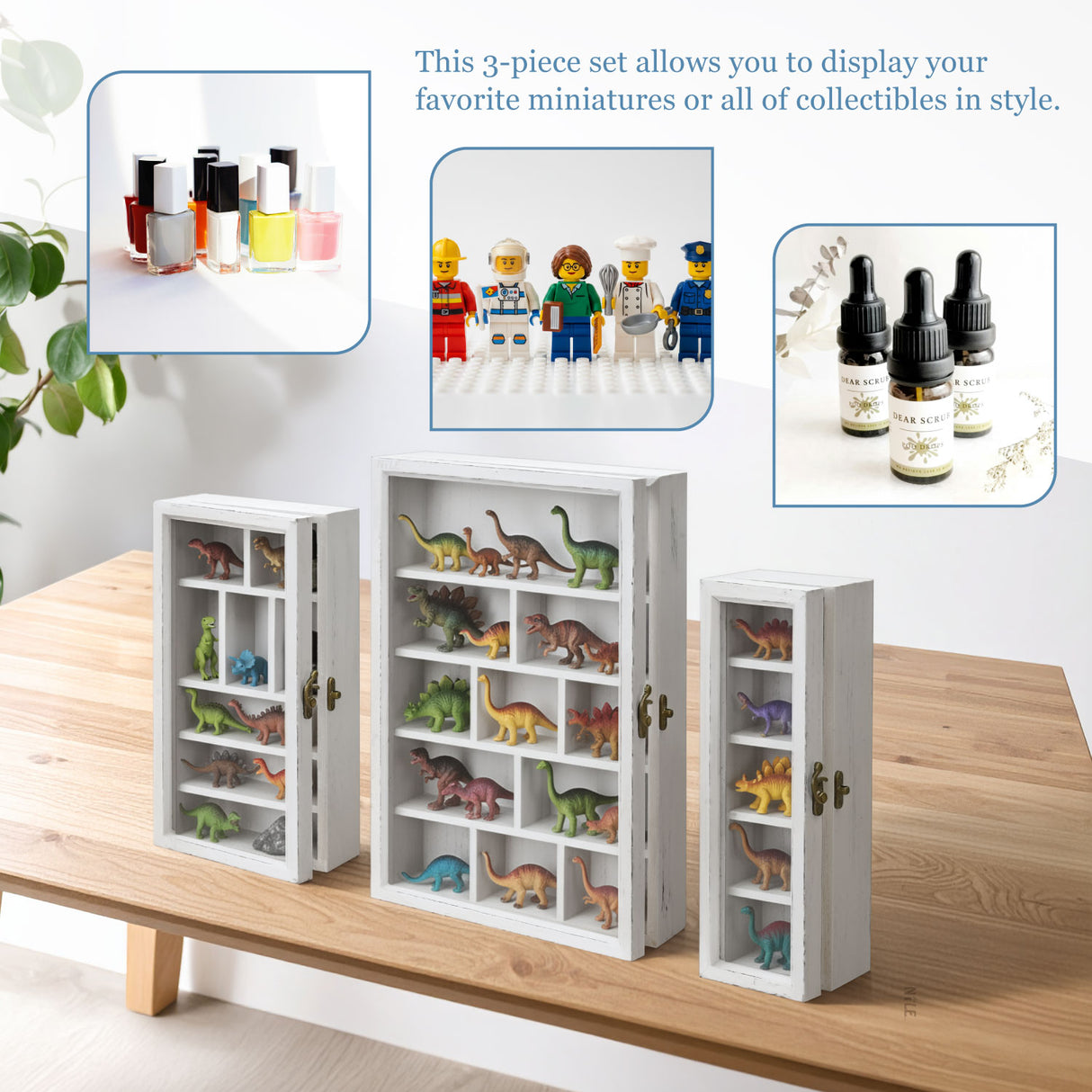 #WD5793 3-Pc Wall-Mounted Wooden Cubby Display Shelf with Glass Door