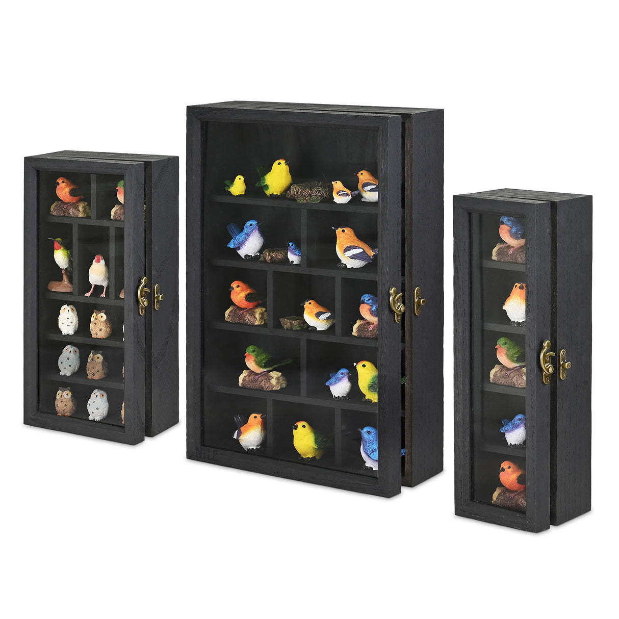 #WD5793 3-Pc Wall-Mounted Wooden Cubby Display Shelf with Glass Door