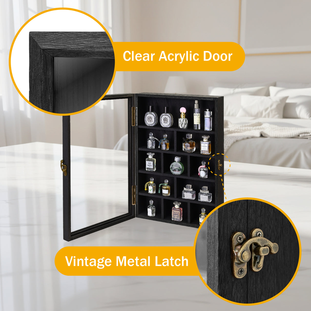 #WD5793 3-Pc Wall-Mounted Wooden Cubby Display Shelf with Glass Door
