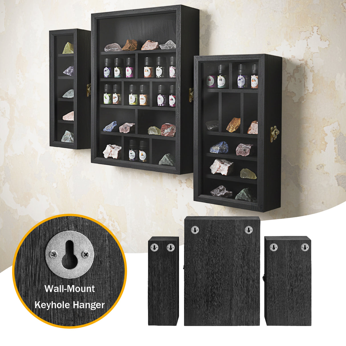 #WD5793 3-Pc Wall-Mounted Wooden Cubby Display Shelf with Glass Door