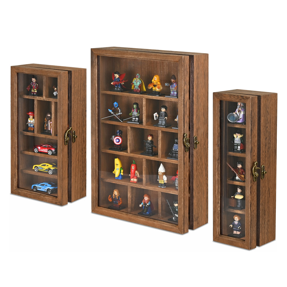 #WD5793 3-Pc Wall-Mounted Wooden Cubby Display Shelf with Glass Door