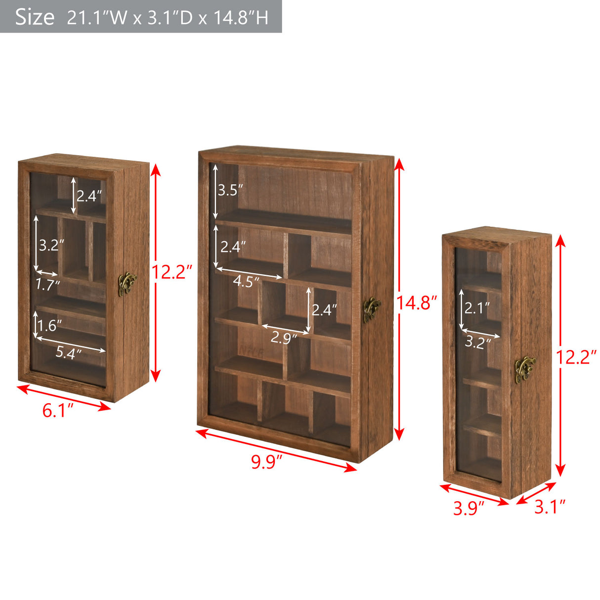 #WD5793 3-Pc Wall-Mounted Wooden Cubby Display Shelf with Glass Door