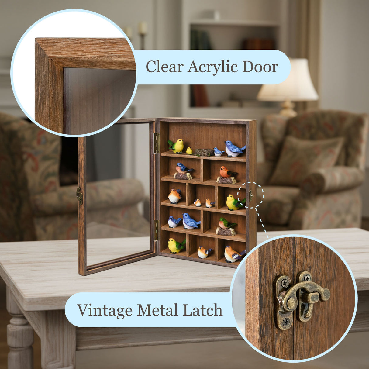 #WD5793 3-Pc Wall-Mounted Wooden Cubby Display Shelf with Glass Door