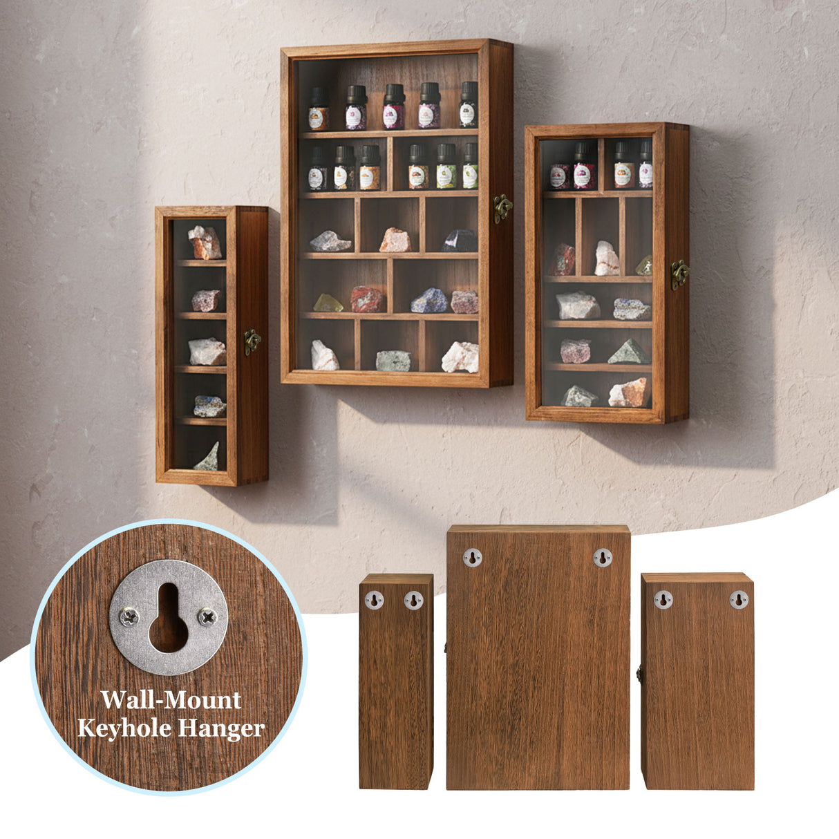 #WD5793 3-Pc Wall-Mounted Wooden Cubby Display Shelf with Glass Door