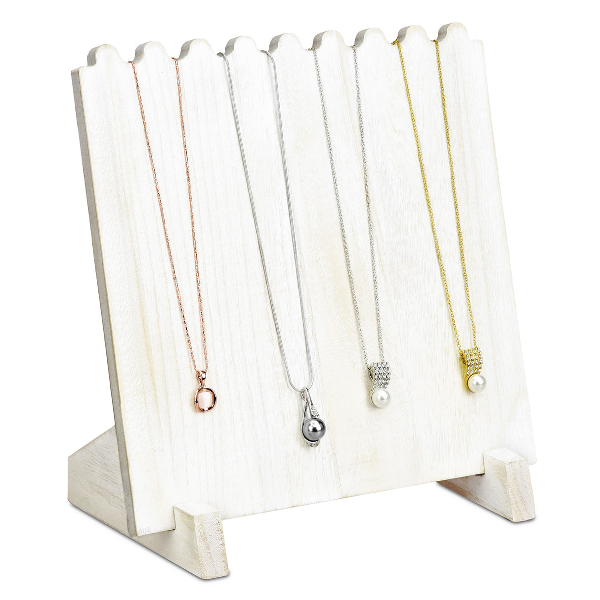 #WD609-WH Wooden Plank Necklace Jewelry Display Stand for 8 Necklaces
