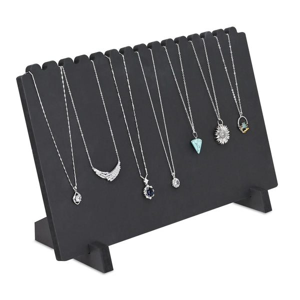 #WD609L-BK Portable Wooden Plank Necklace Display Stand for 15 Necklaces, Black Color