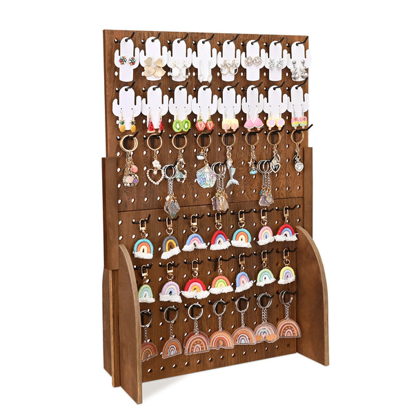 #WD6308BR  Wood Standing Jewelry Pegboard Display With 48 Removable Peg Hooks