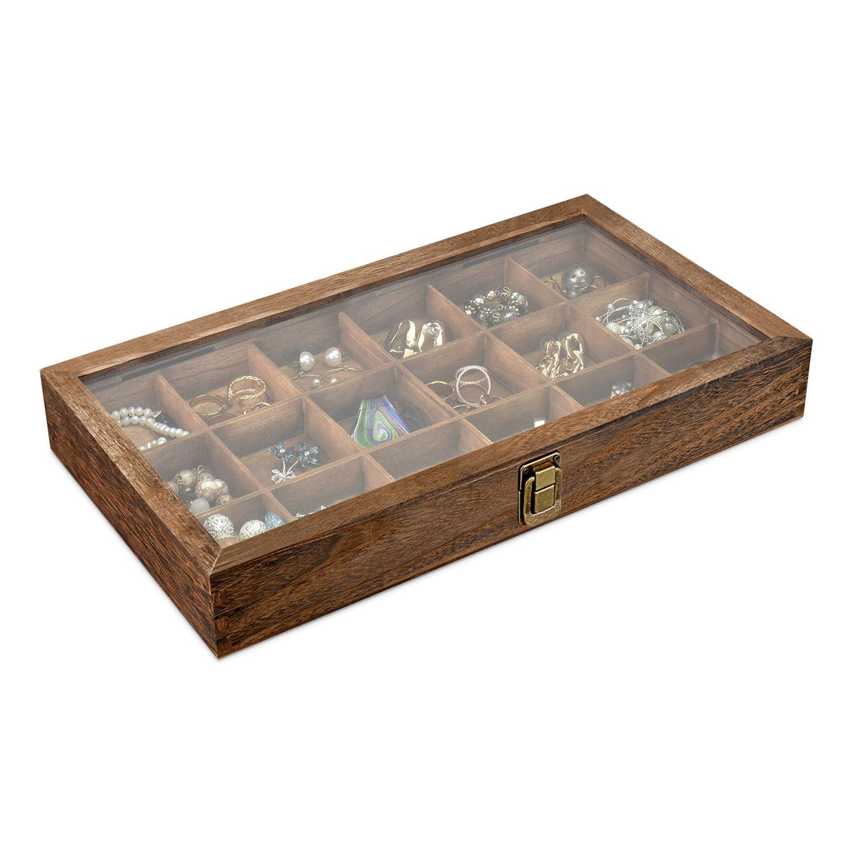 #WD63 Wooden 18 Compartment Jewelry Storage Case 