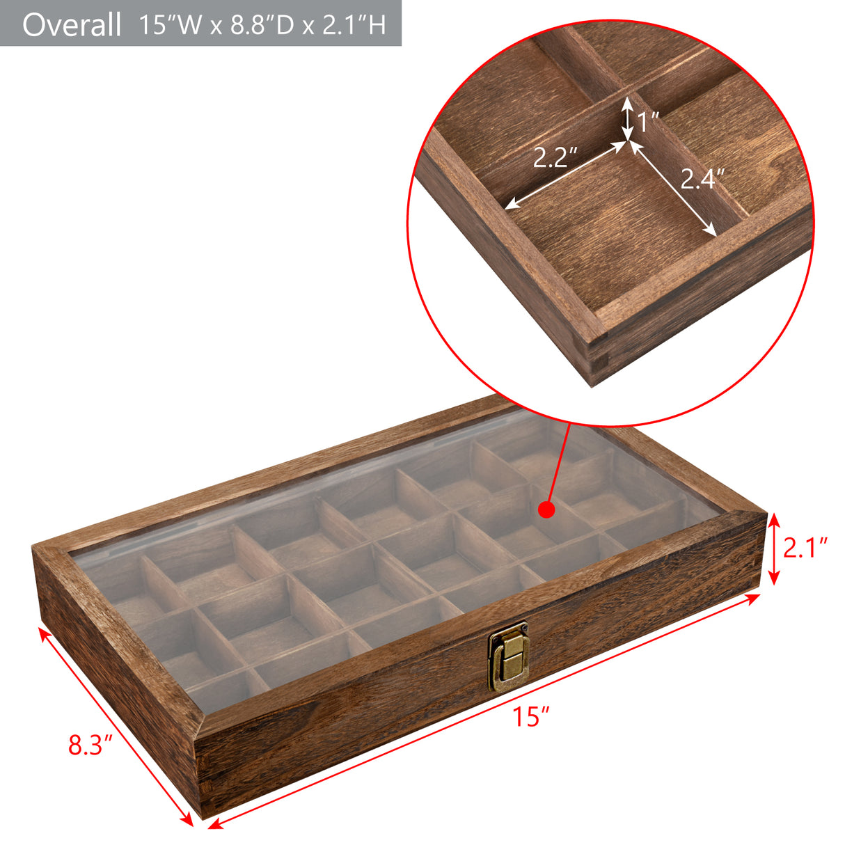 #WD63 Wooden 18 Compartment Jewelry Storage Case 