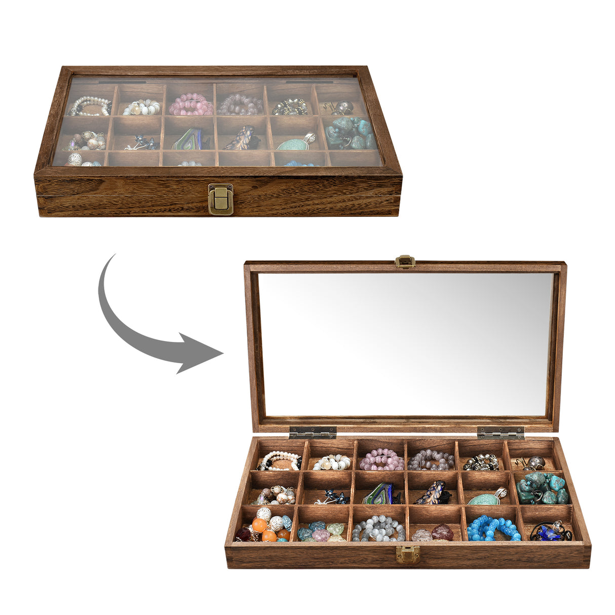 #WD63 Wooden 18 Compartment Jewelry Storage Case 