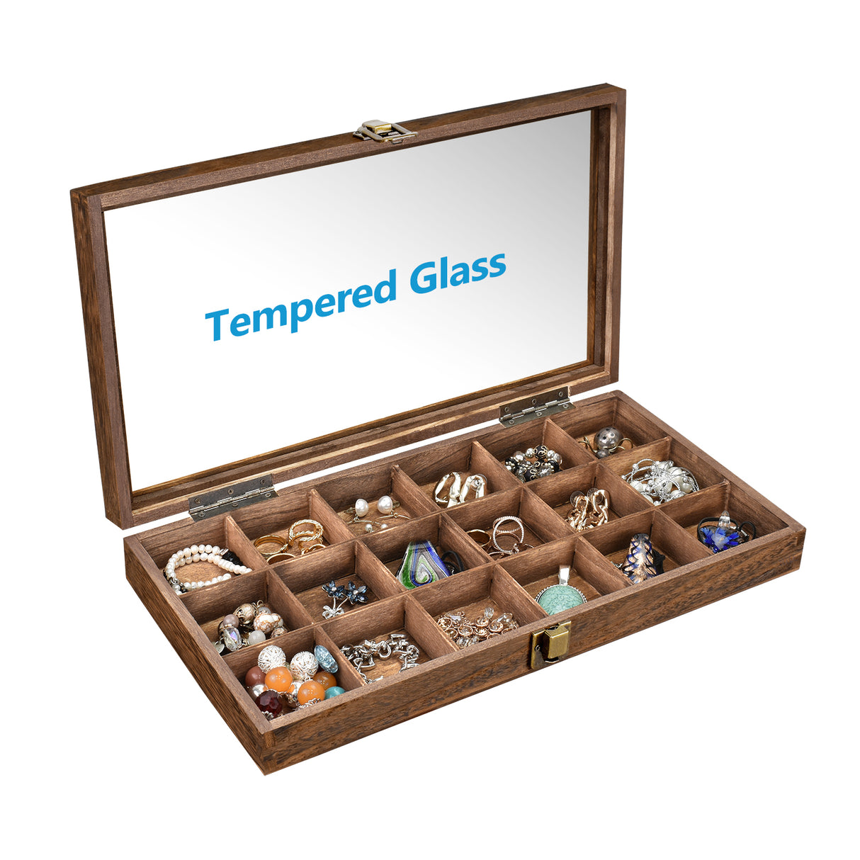 #WD63 Wooden 18 Compartment Jewelry Storage Case 
