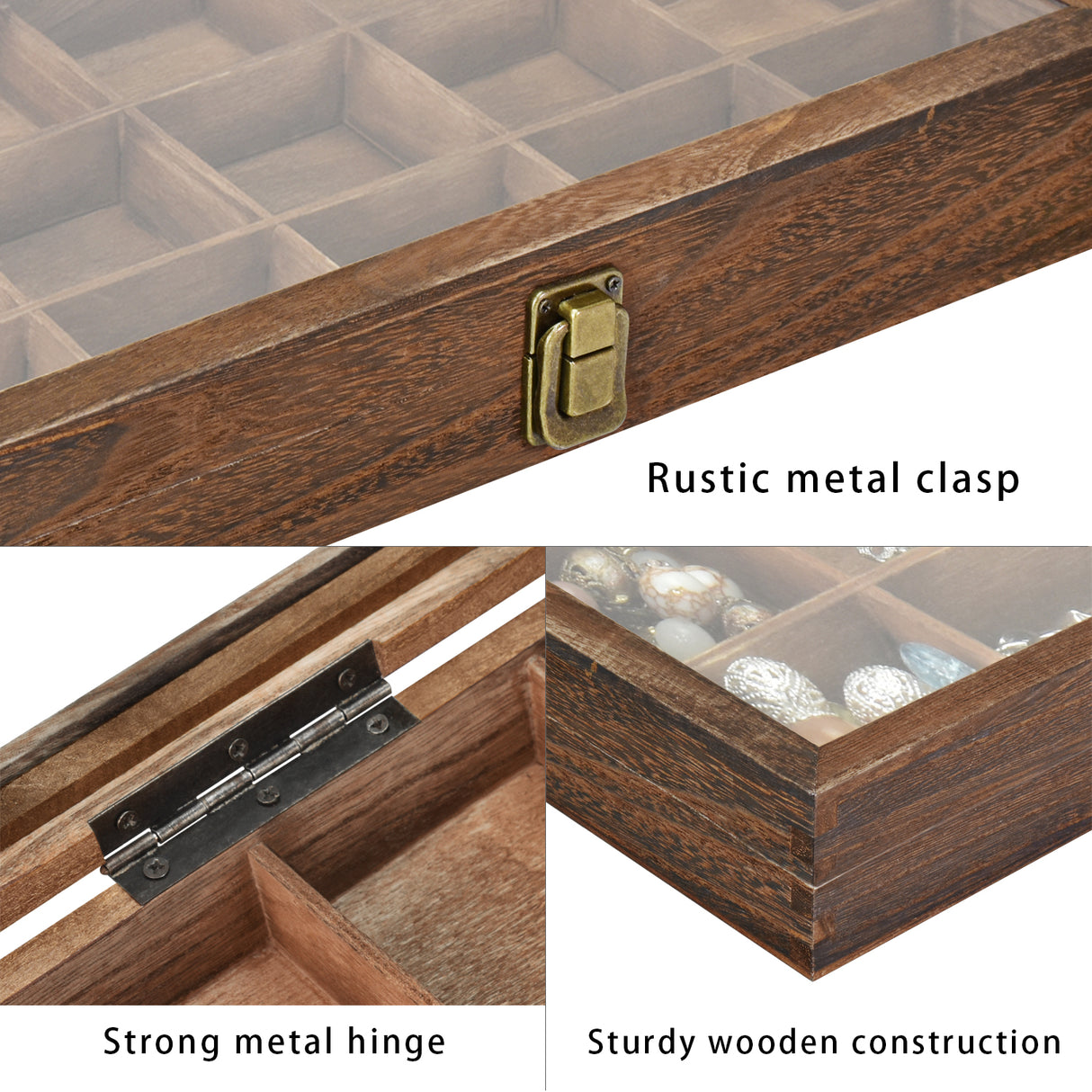 #WD63 Wooden 18 Compartment Jewelry Storage Case 