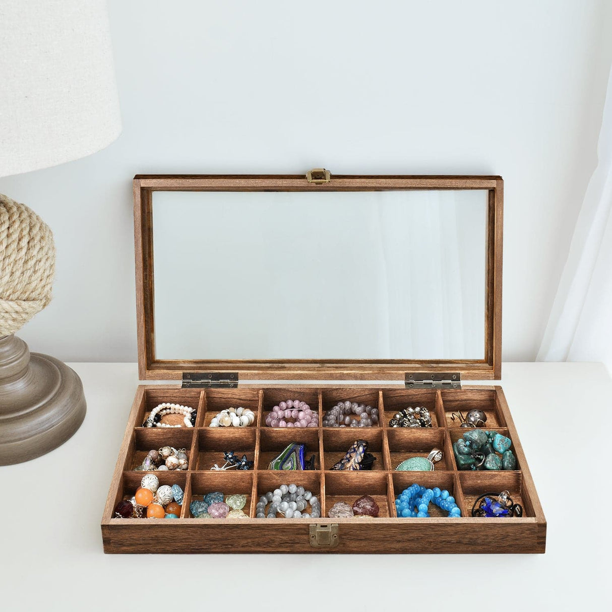 #WD63 Wooden 18 Compartment Jewelry Storage Case 