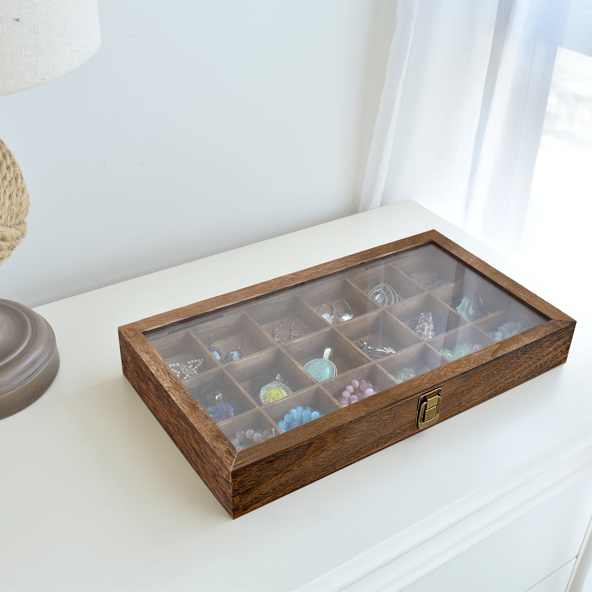 #WD63 Wooden 18 Compartment Jewelry Storage Case 