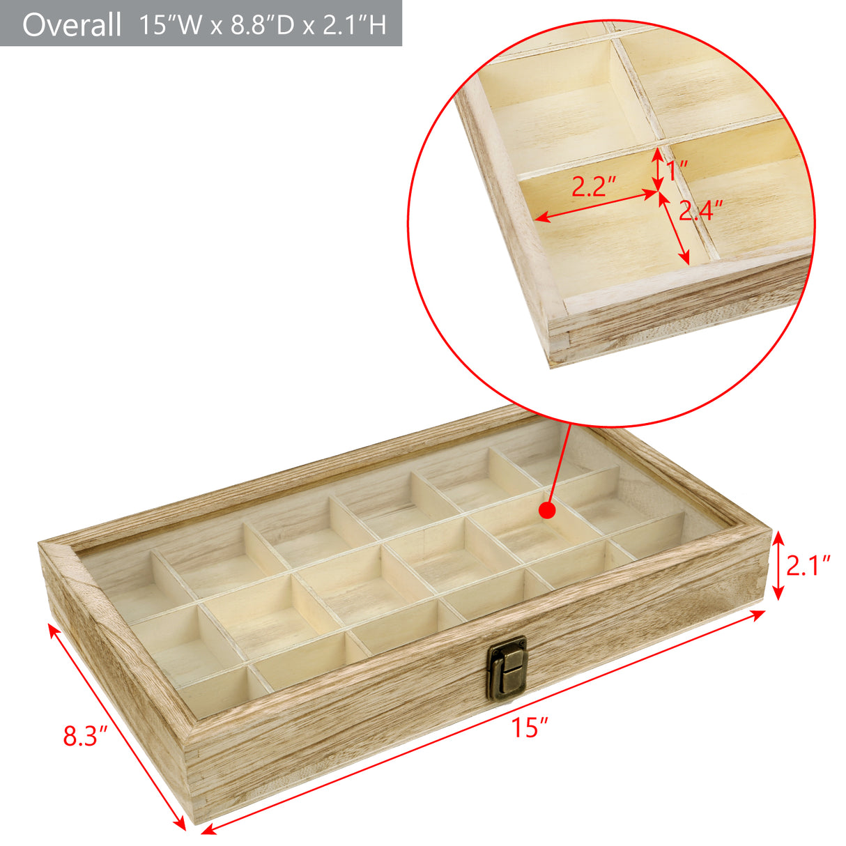 #WD63 Wooden 18 Compartment Jewelry Storage Case 