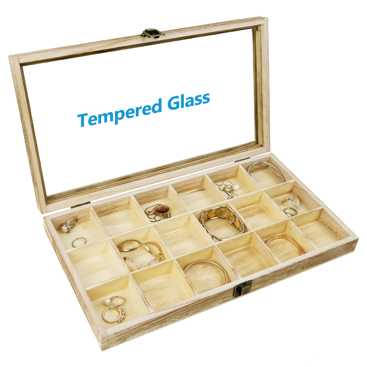 #WD63 Wooden 18 Compartment Jewelry Storage Case 