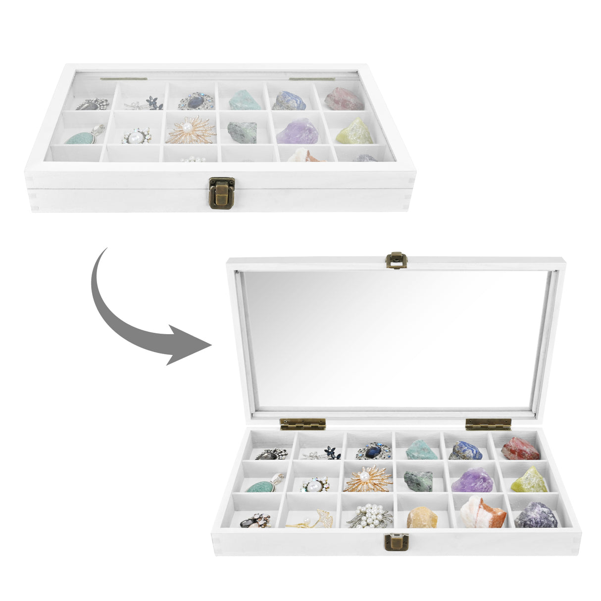 #WD63 Wooden 18 Compartment Jewelry Storage Case 