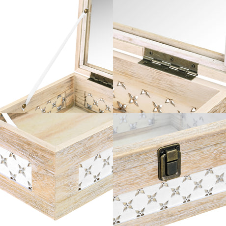 Set of 3 Stackable Wooden Decorative Boxes with Tempered Glass Hinged Lid, Farmhouse Storage 