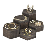 Large Wooden 5 Pcs Hexagon Risers for Display Jewelry and Accessories Display Stand, Dark Brown 