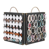 #WD7548 Wooden Foldable and Portable 2 Panel Jewelry Pegboard Organizer with 48 Removable Black Hooks