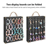 #WD7548 Wooden Foldable and Portable 2 Panel Jewelry Pegboard Organizer with 48 Removable Black Hooks