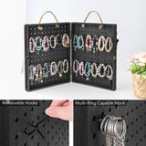 Wooden Foldable and Portable 2 Panel Jewelry Pegboard Organizer with 48 Removable Black Hooks