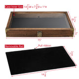 #WD75C+93-1BK Wooden Tempered Glass Jewelry Display Case with Black Velvet Pad