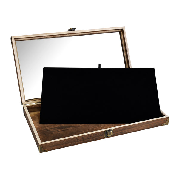 # WD75C-OK+93-1BK Wooden Jewelry Display Case with Black Velvet Pad