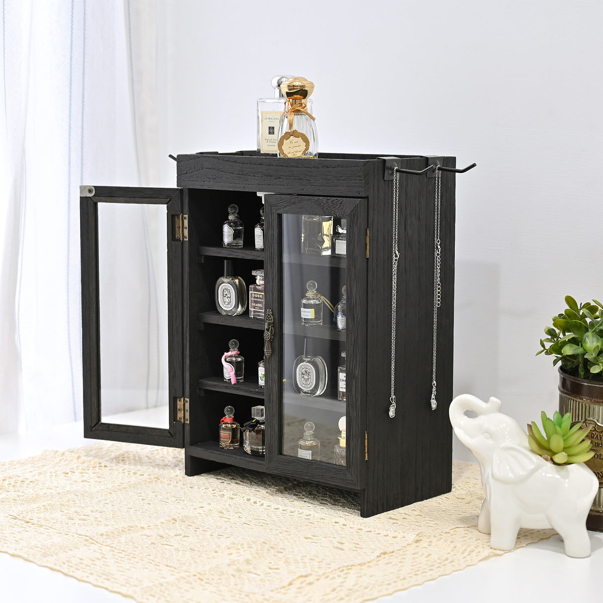#WD7640 Wooden Countertop Multipurpose Storage Cabinet  4 hooks