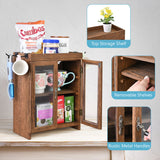 #WD7640  Wooden Countertop Multipurpose Storage Cabinet with Removable Shelves for Kitchen, Vanity, Glass Window Door with 4 Metal Hooks