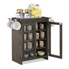 #WD7640  Wooden Countertop Multipurpose Storage Cabinet with Removable Shelves for Kitchen, Vanity, Glass Window Door with 4 Metal Hooks