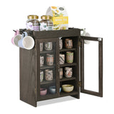 #WD7640  Wooden Countertop Multipurpose Storage Cabinet with Removable Shelves for Kitchen, Vanity, Glass Window Door with 4 Metal Hooks